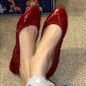 Red patent flats